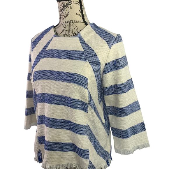 ZARA BASIC COLLECTION Women's Size Small Blouse Aztec 3/4 Sleeve Raw Hem Striped - Picture 3 of 11